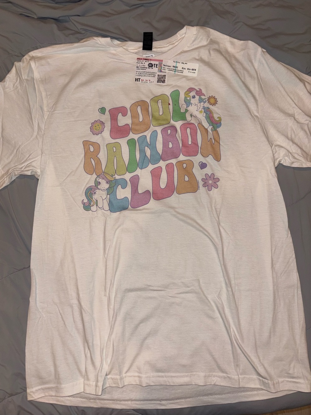 Hasbro My Little Pony Women’s White Tee in L, “Cool Rainbow Club”